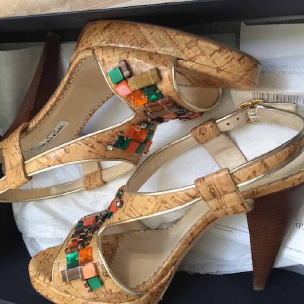 Oscar de la Renta Jeweled Heels Size 38.5 with Cork Platform